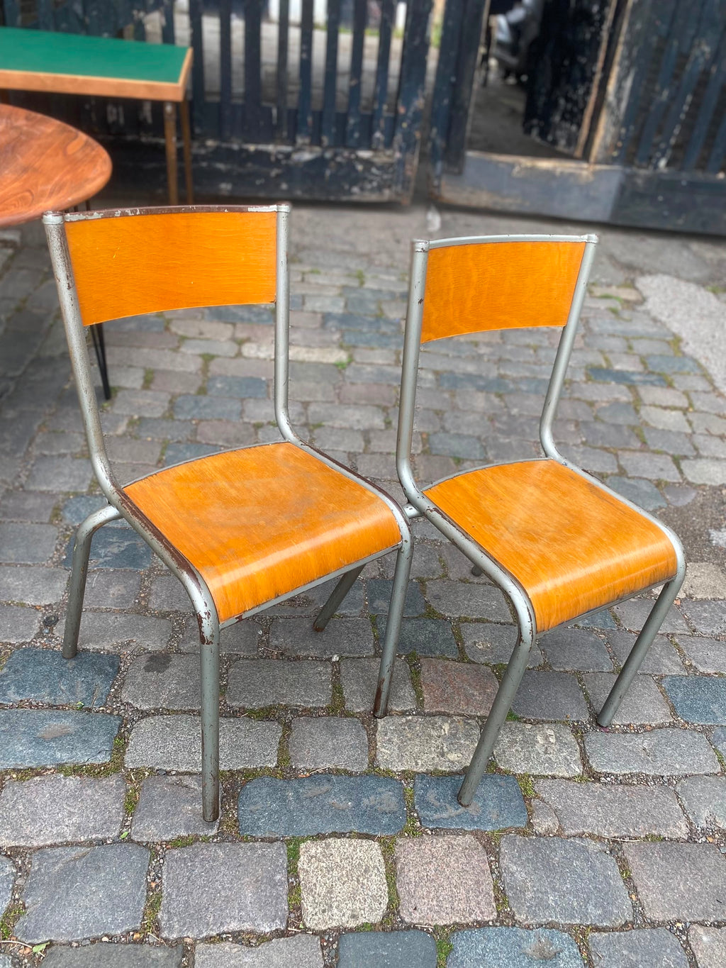 Vintage industrial stacking chairs