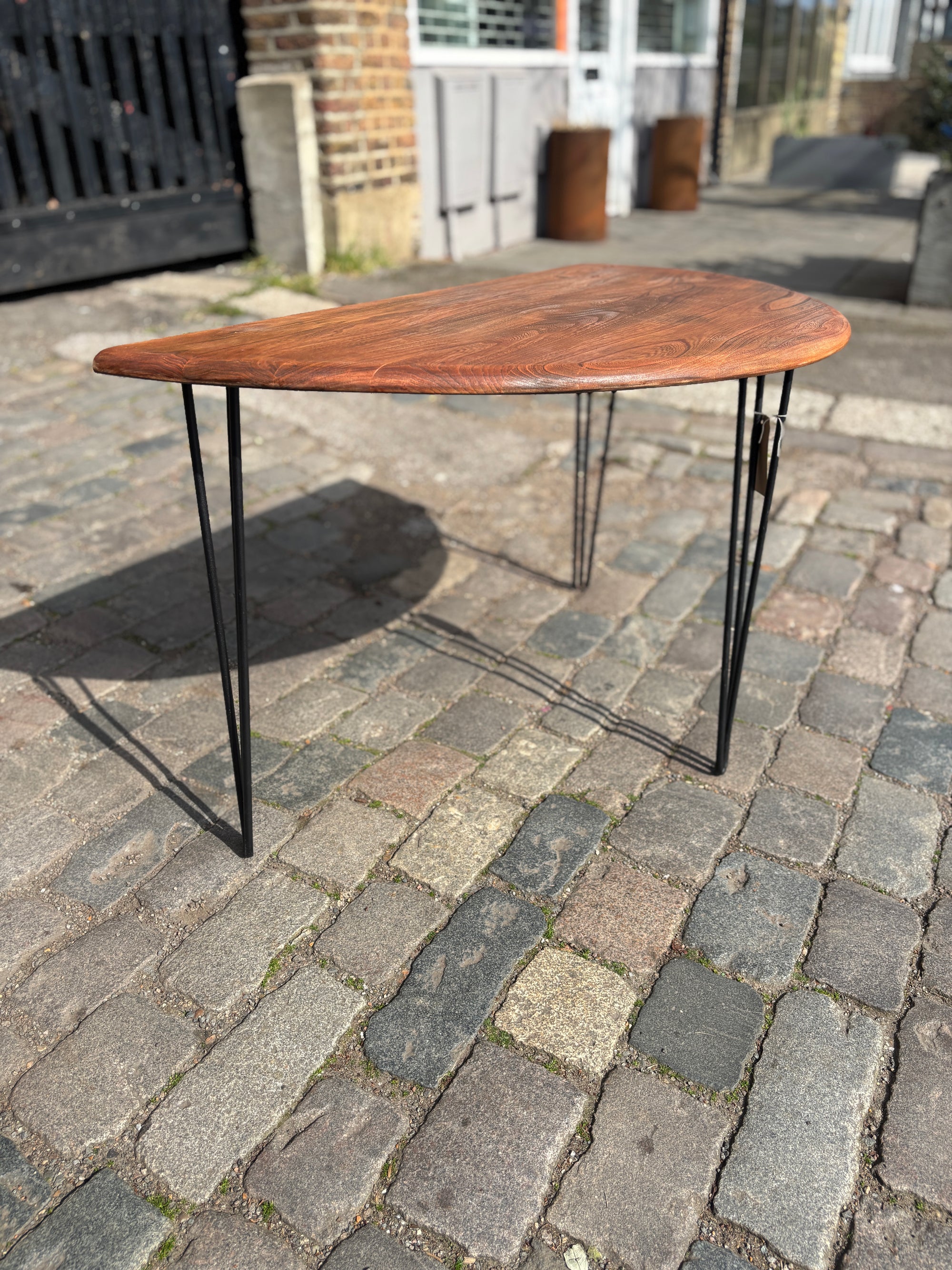 Console table made from reclaimed Ercol table with hairpin legs