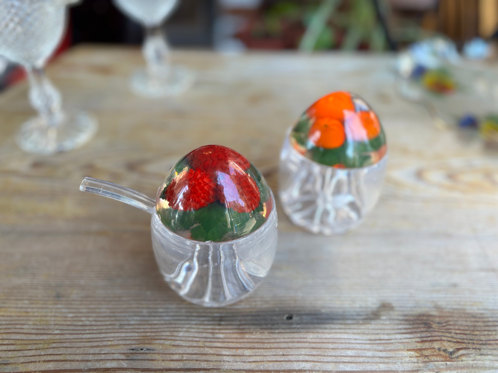 Wonderfully kitsch 1960s Lucite jam and marmalade pots
