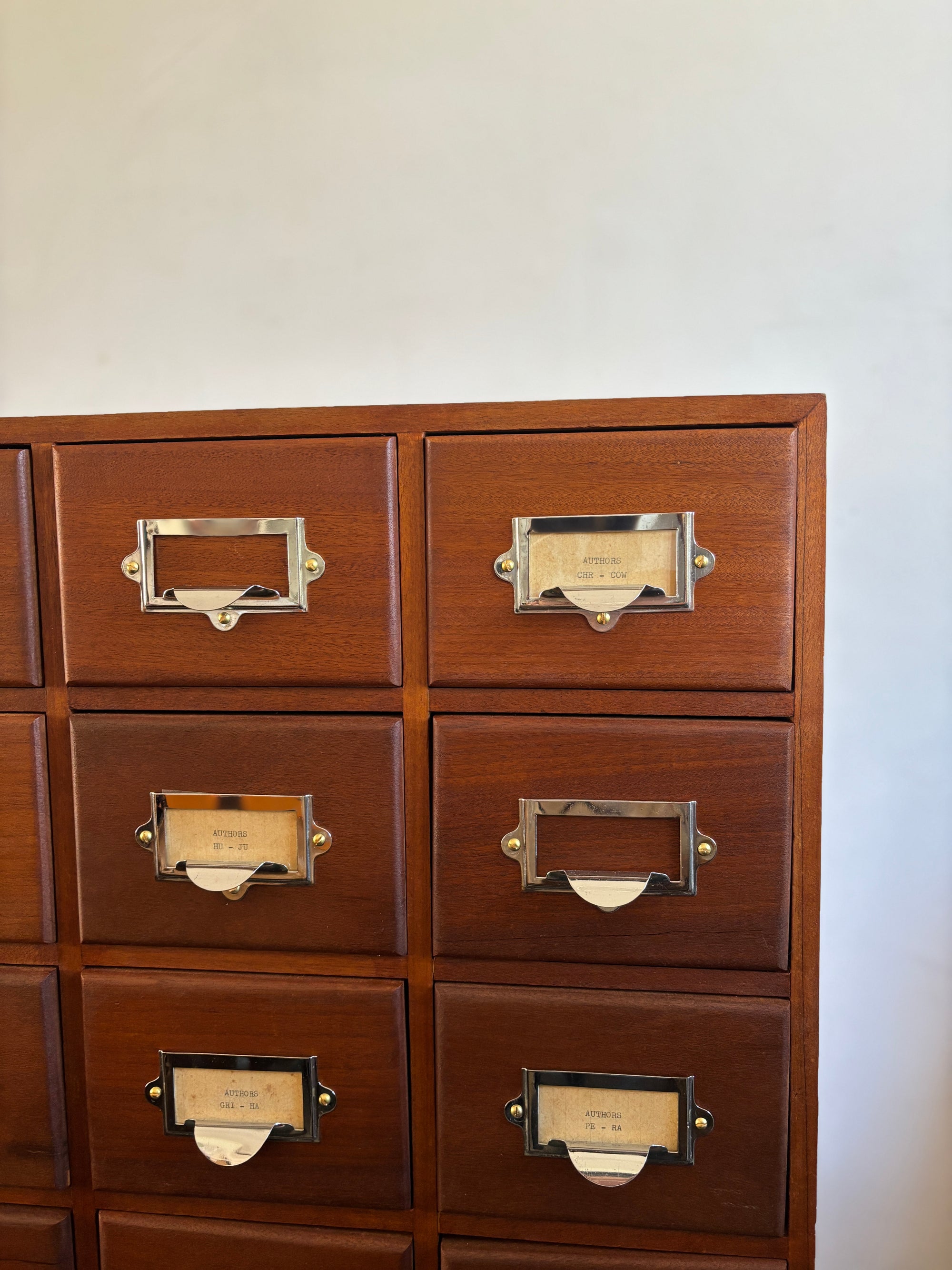 Mid century bank of library card drawers