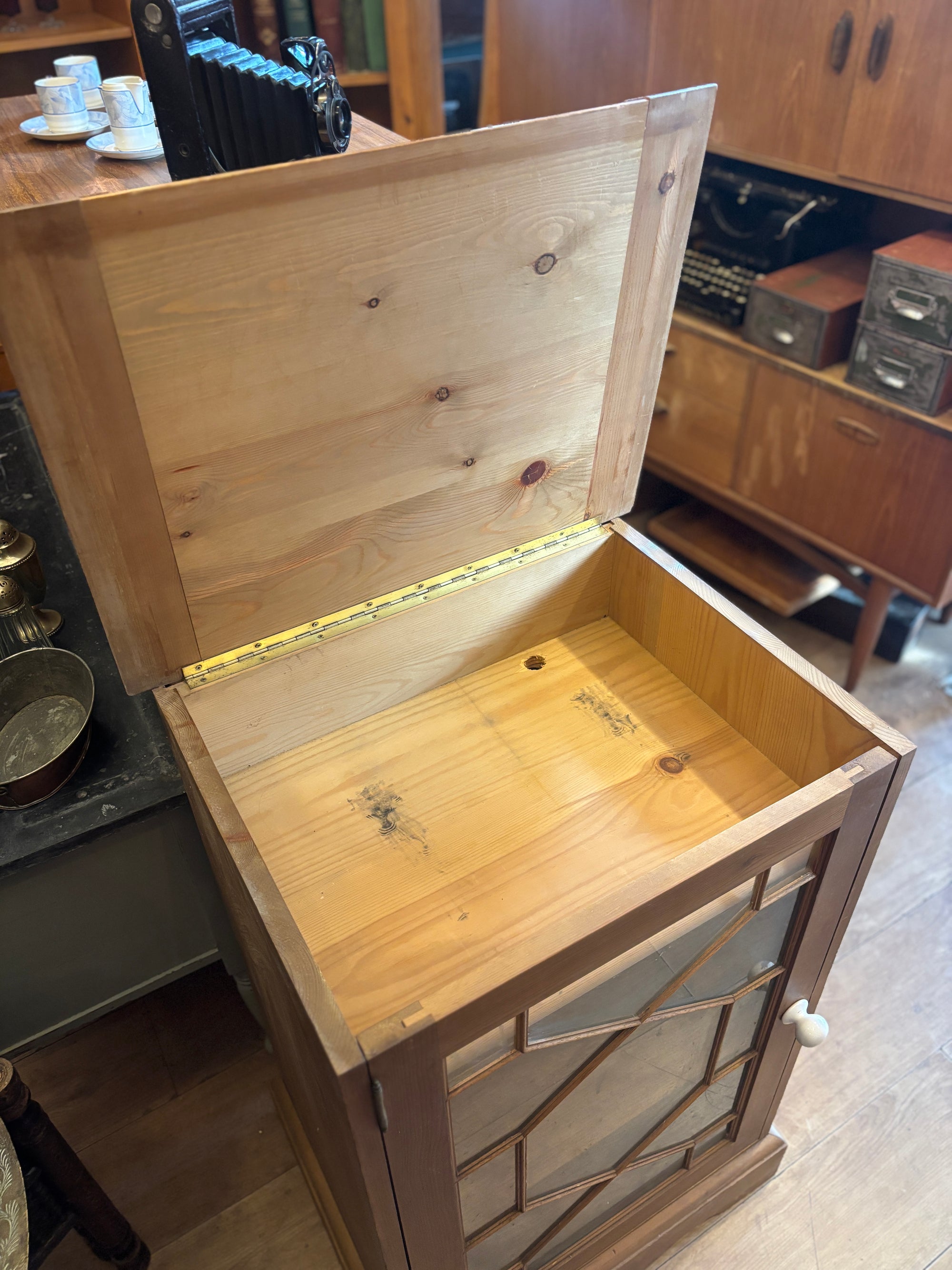 Vintage pine glass Hi-Fi cabinet