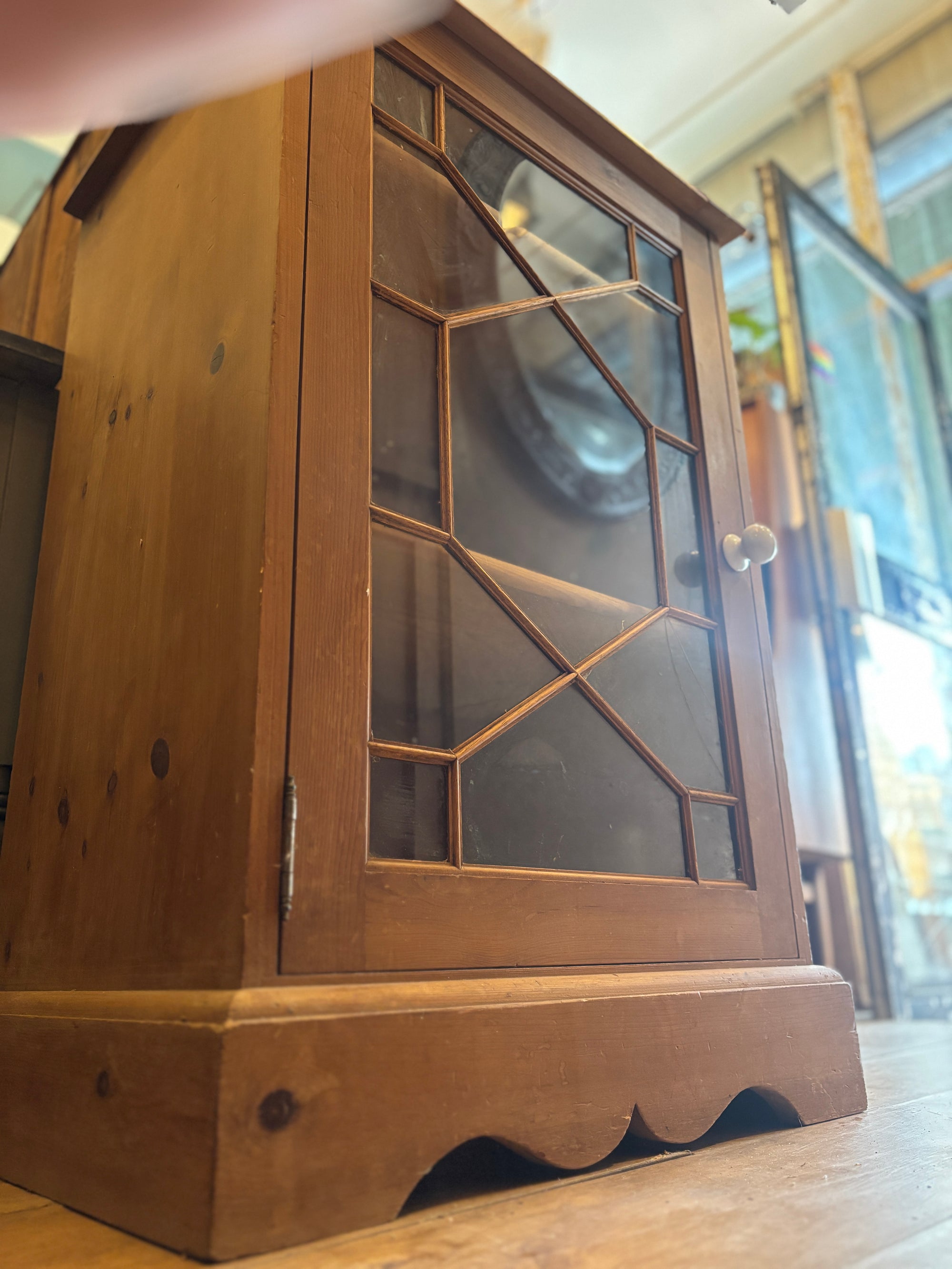 Vintage pine glass Hi-Fi cabinet