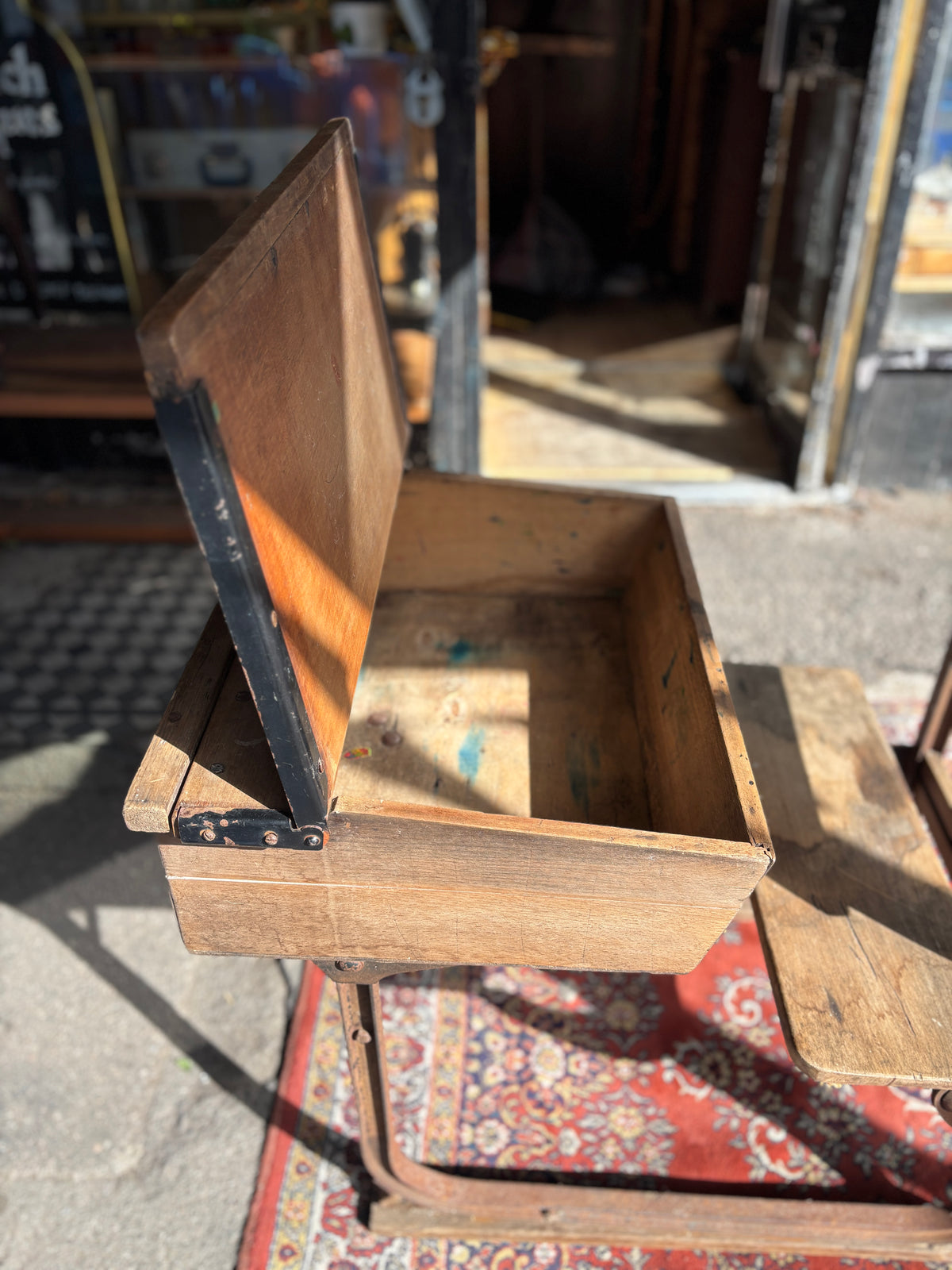 Antique Edwardian oak school desk and chair