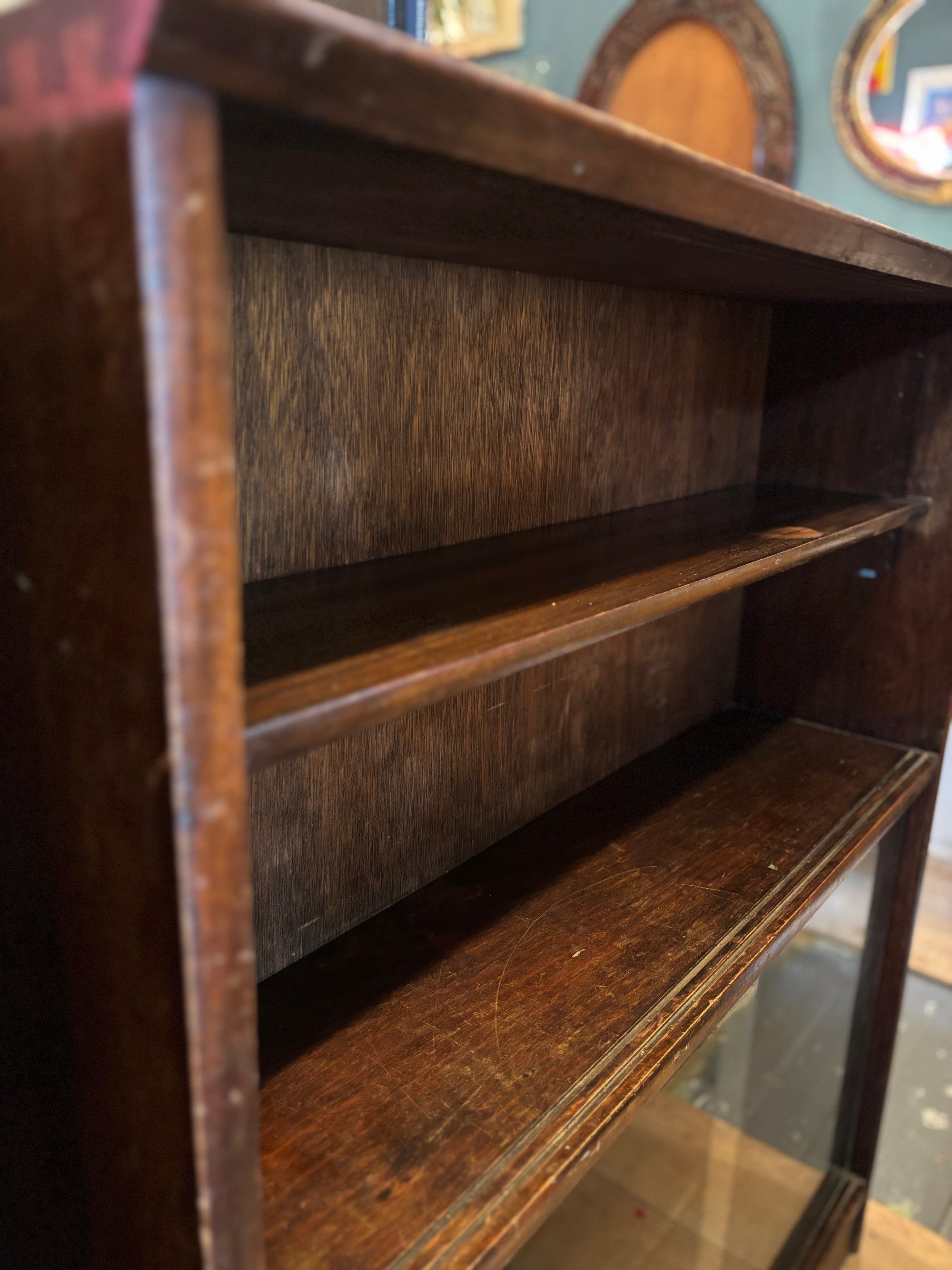 Antique Victorian oak bookcase with sliding glass doors