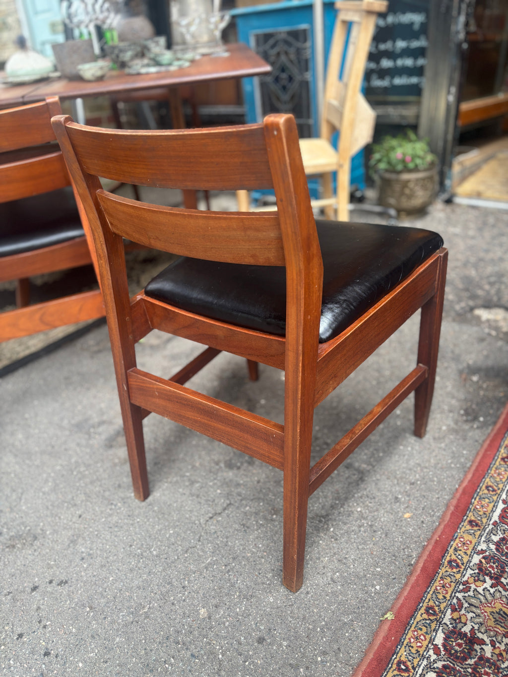 Mid century teak and leatherette dining chairs