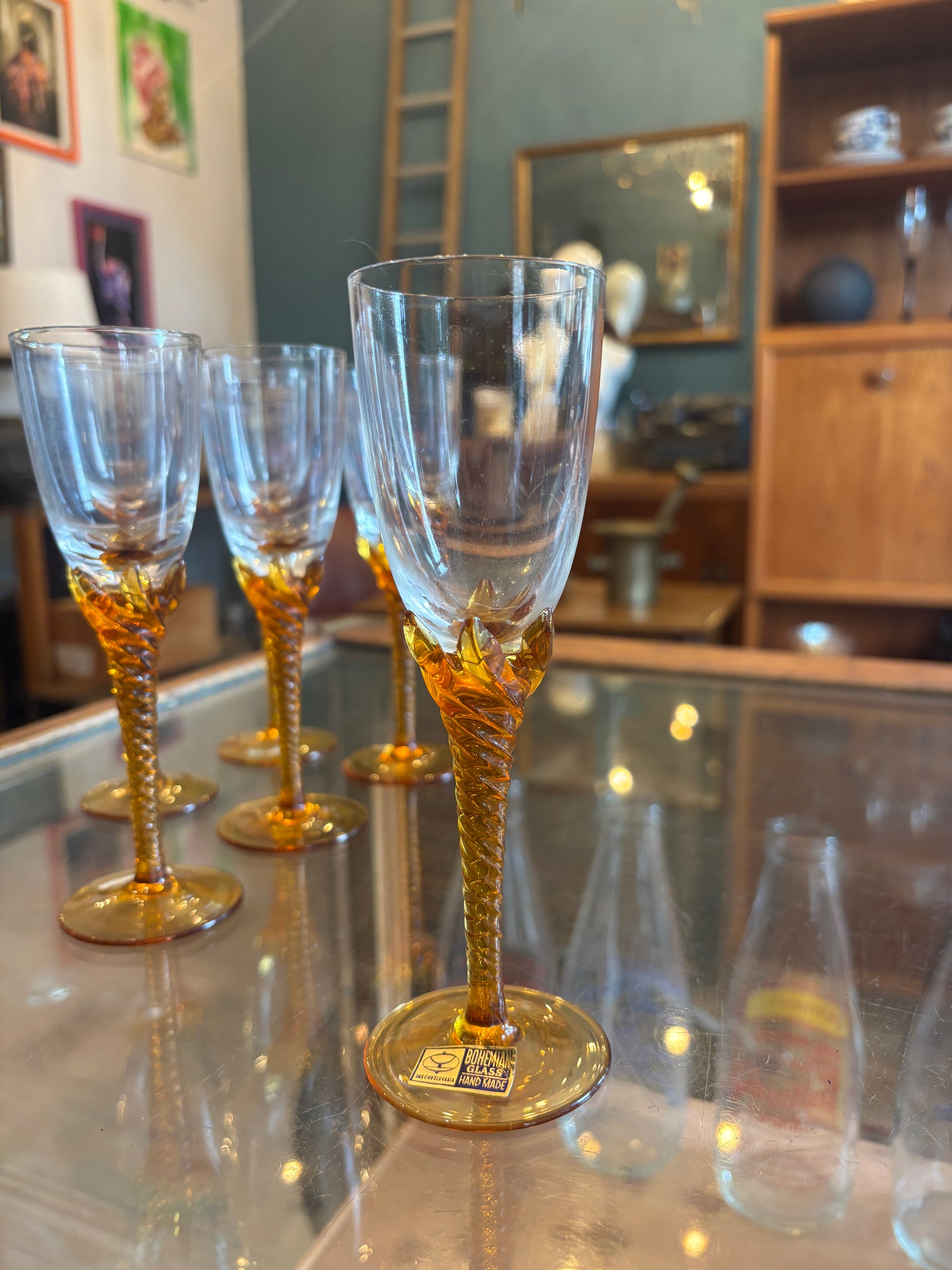 Vintage handmade Bohemian glasses (set of 6)