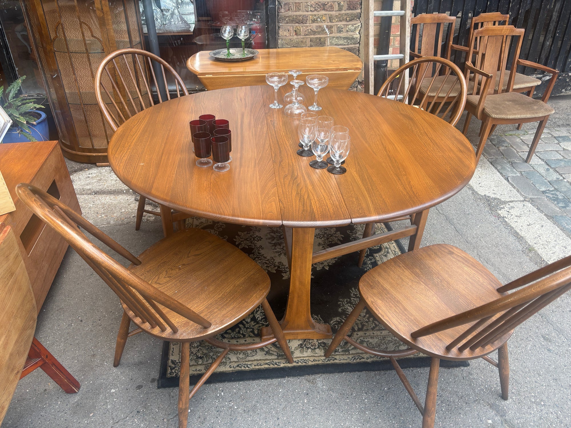Vintage Ercol dropleaf table with 4 rare Latimer chairs