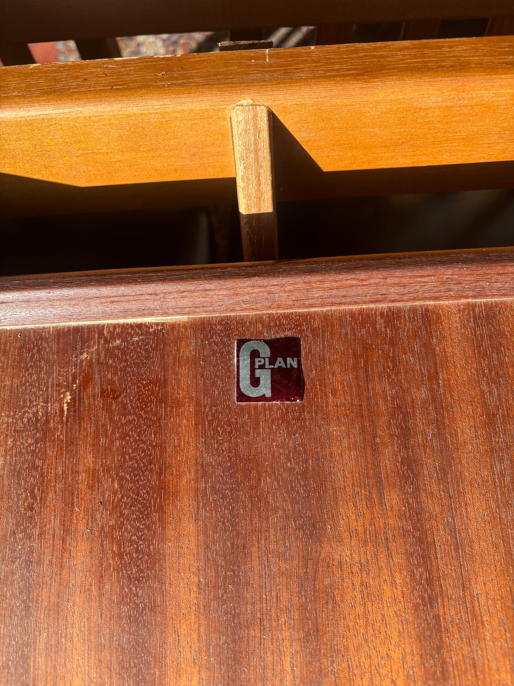 Mid Century early G-Plan teak extendable table and chairs with black vinyl